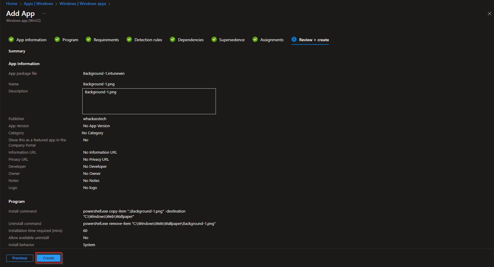 Review and create the application deployment